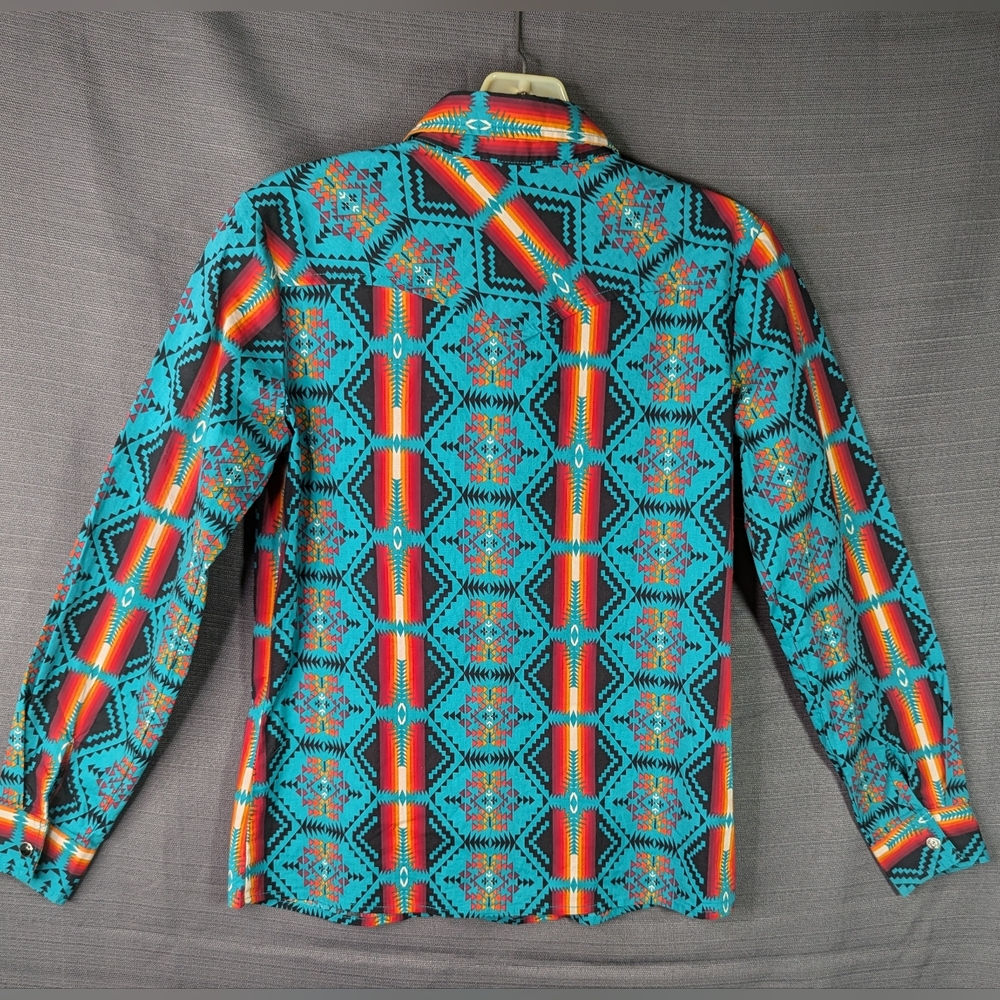 Western Shirt Kids L Unisex Southwestern Tribal Pattern Pearl Snap Multicolor - Picture 4 of 11